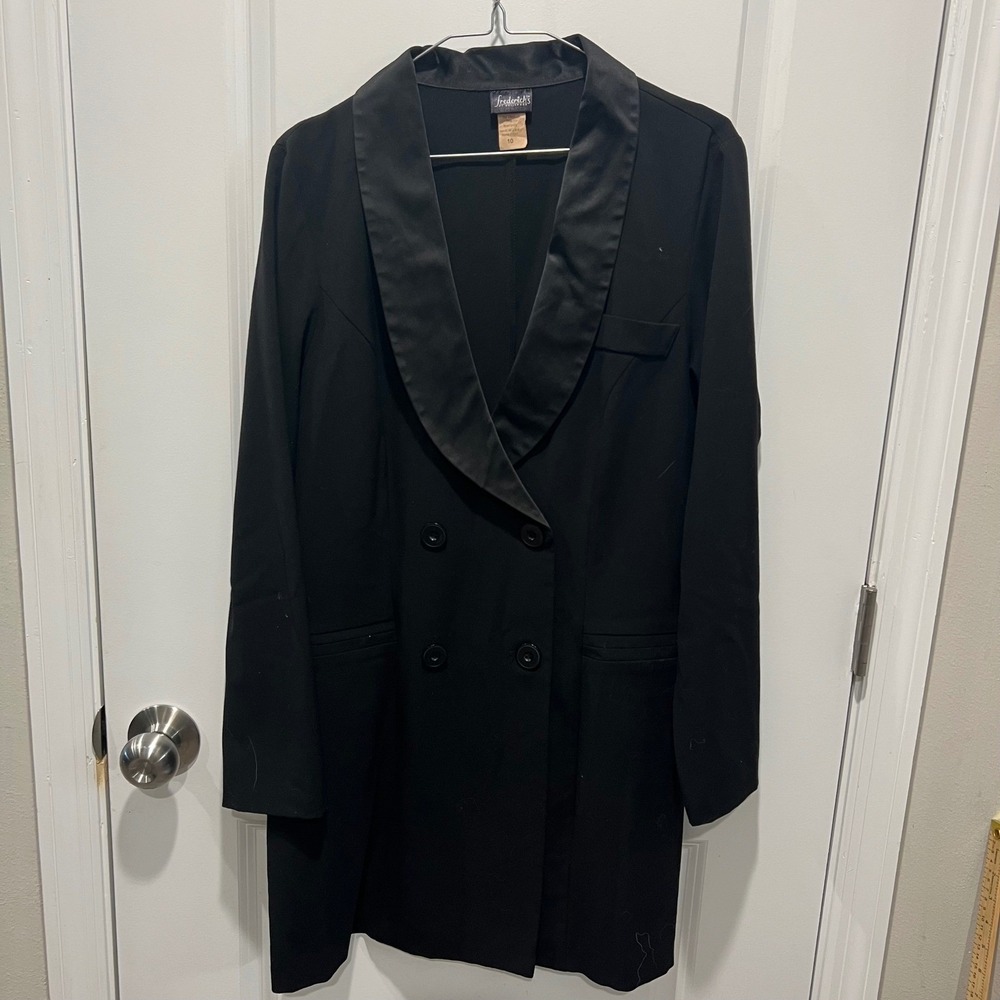 Frederick's of Hollywood Womens Blazer Dress Satin Shawl Lapel Black Size 10